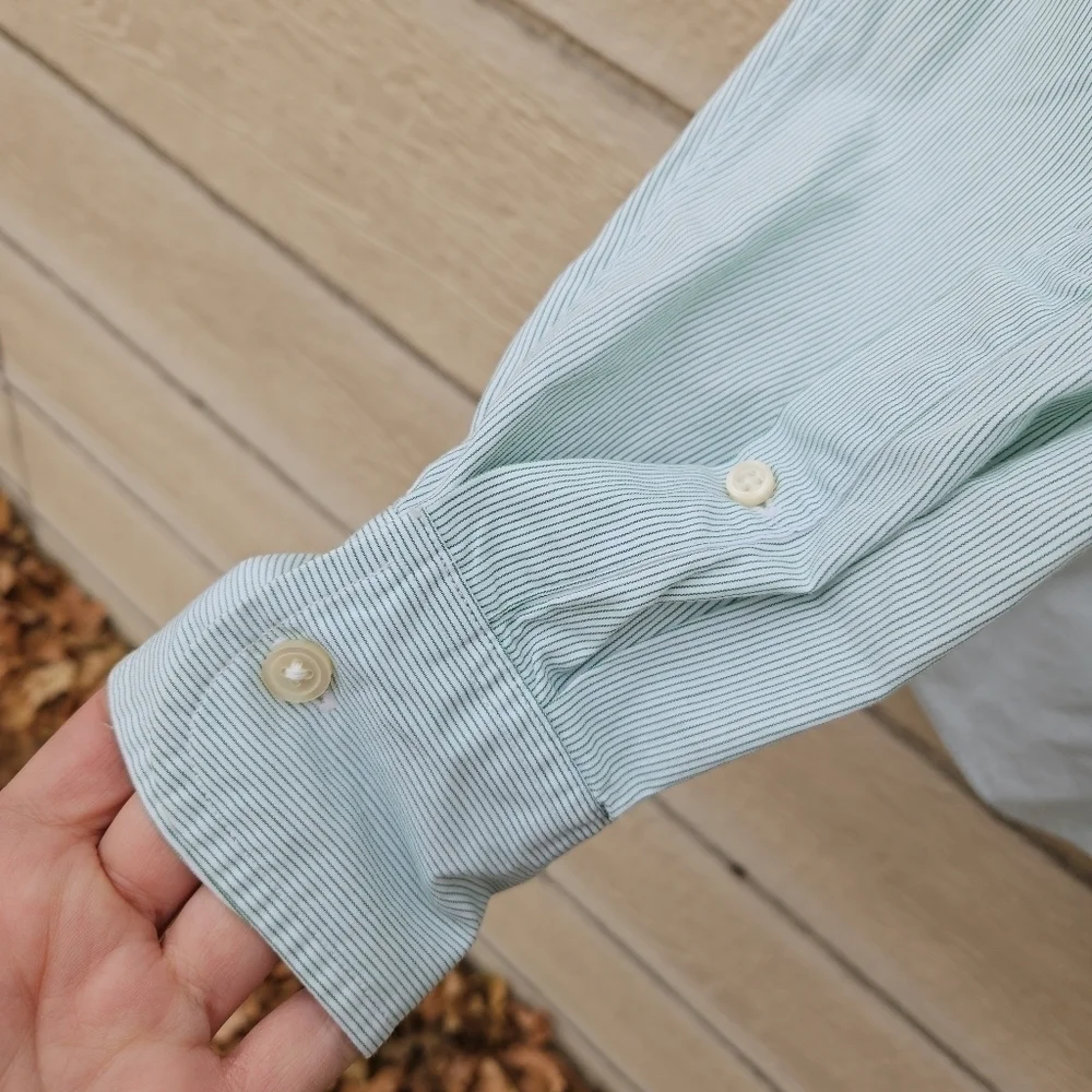 J. Crew Haberdashery Shirtings 80's 2 ply green white striped button front large